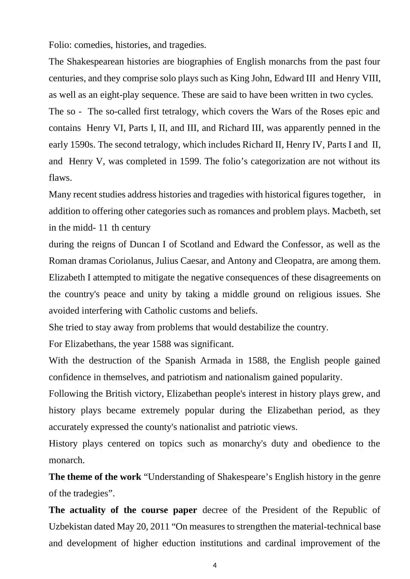 Understanding of Shakespeare’s English History in the Genre of the Tragedies 4