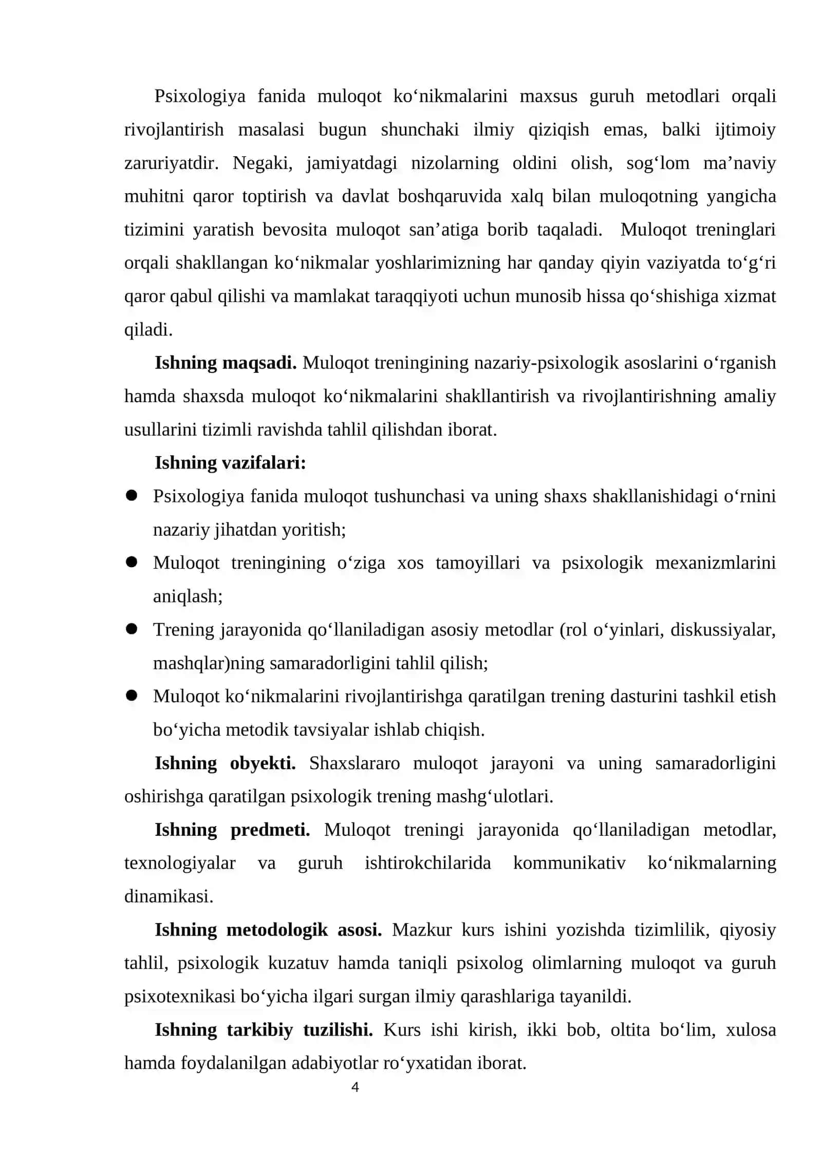 Muloqot treninggi kurs ishi 4