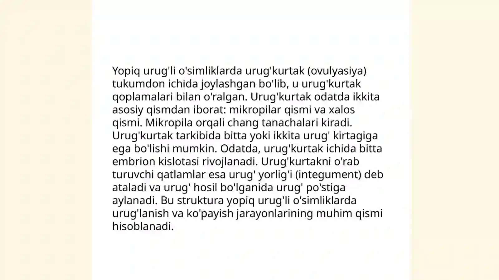 Ochiq va yopiq urug'li o'simliklar urug'kurtagining tuzilishi uning qismlarini o'xshashlik va farqlari 4
