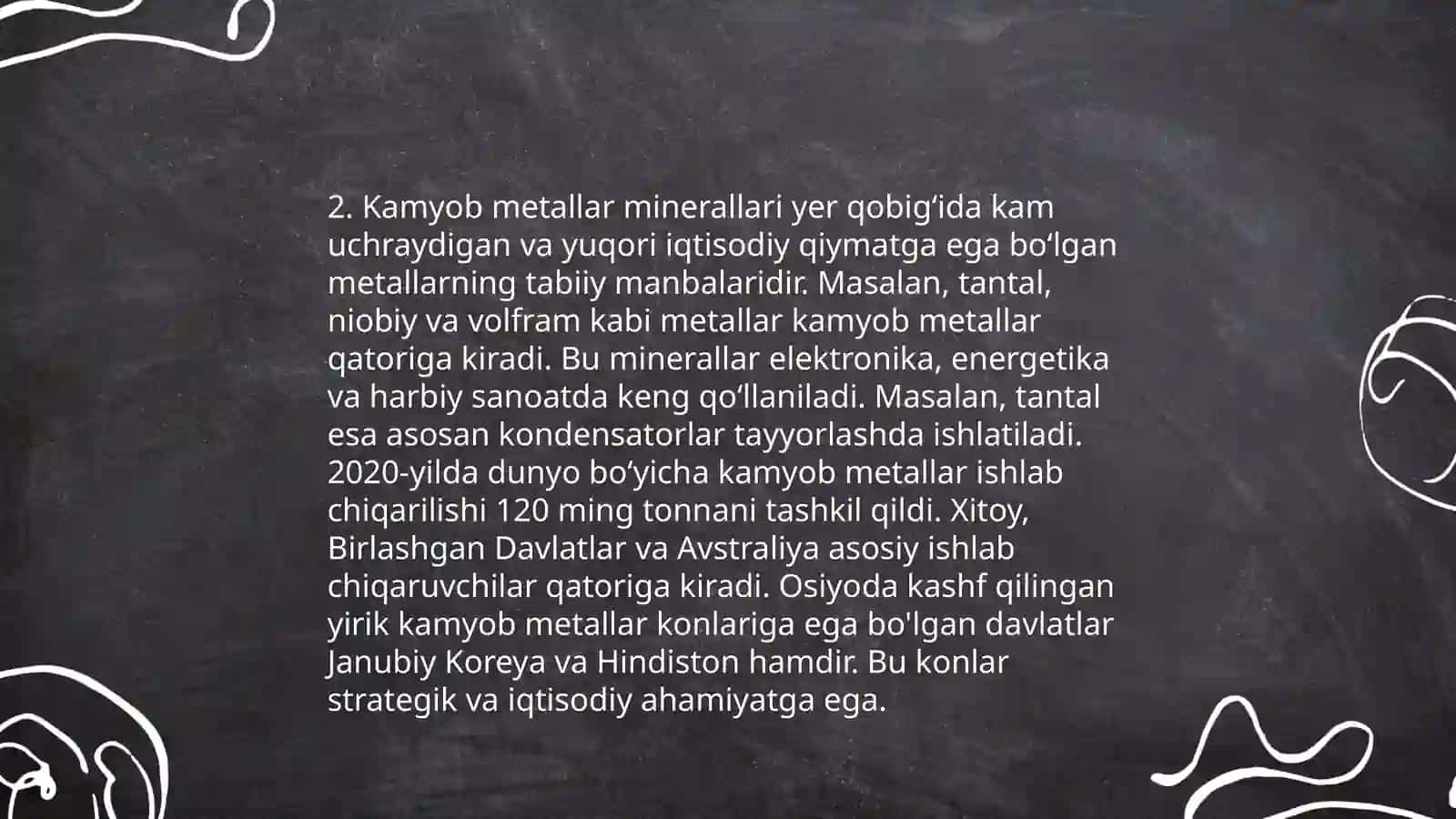 Kamyob metallar ruda va minerallarning asosiy turlari 4