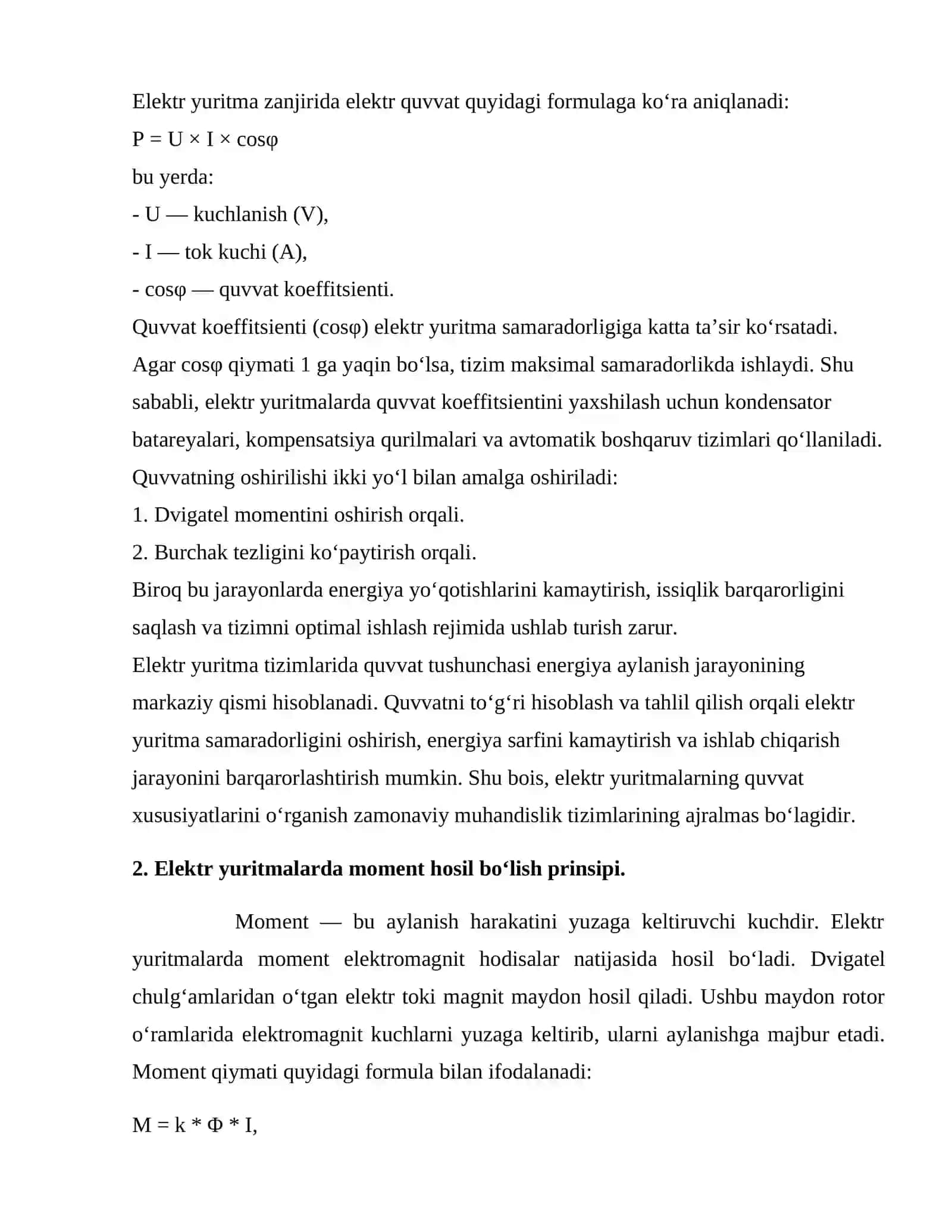 Elektr yuritmalarda quvvat va moment nisbati 4