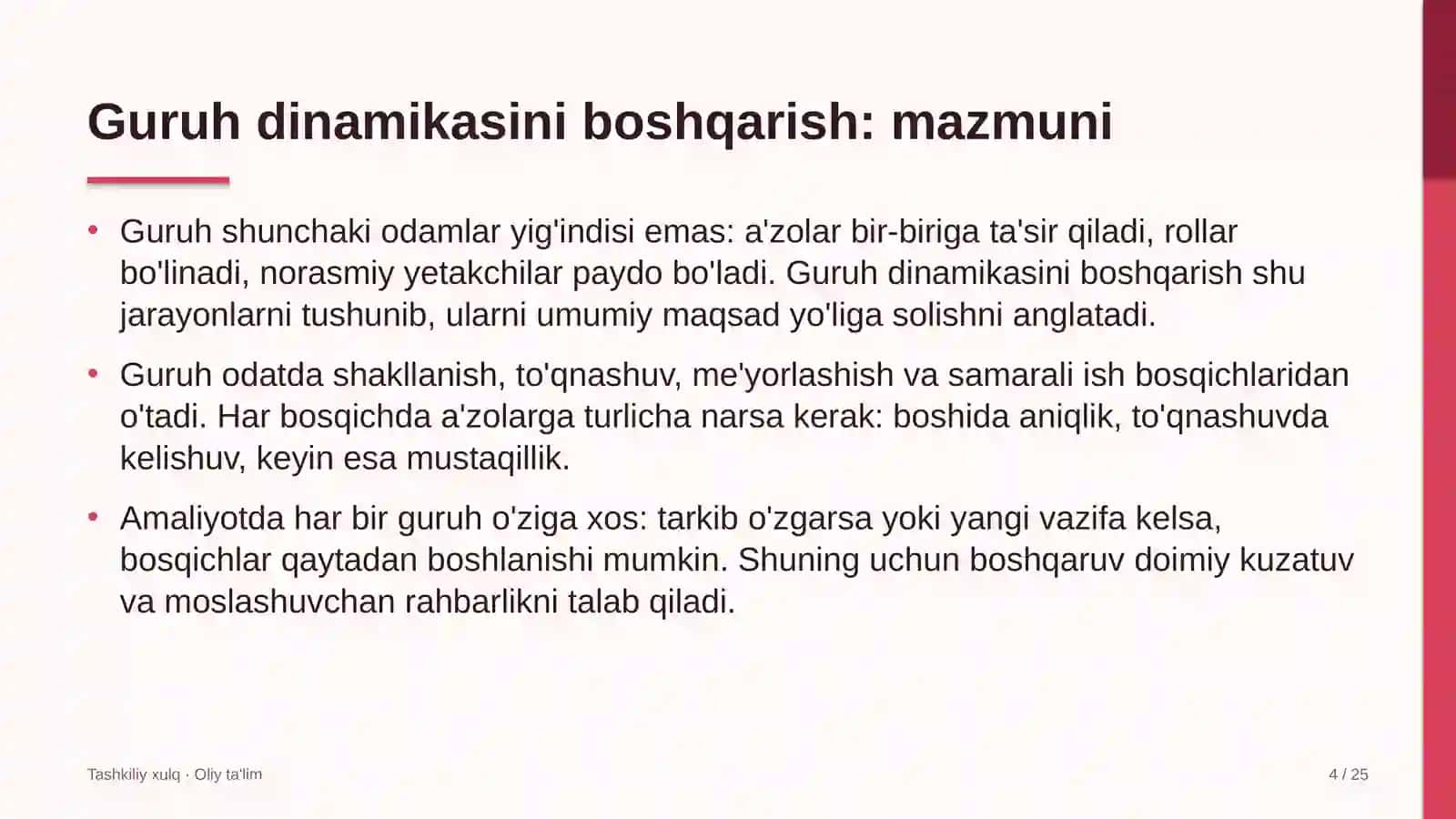 Tashkiliy xulq · Oliy ta'lim 4