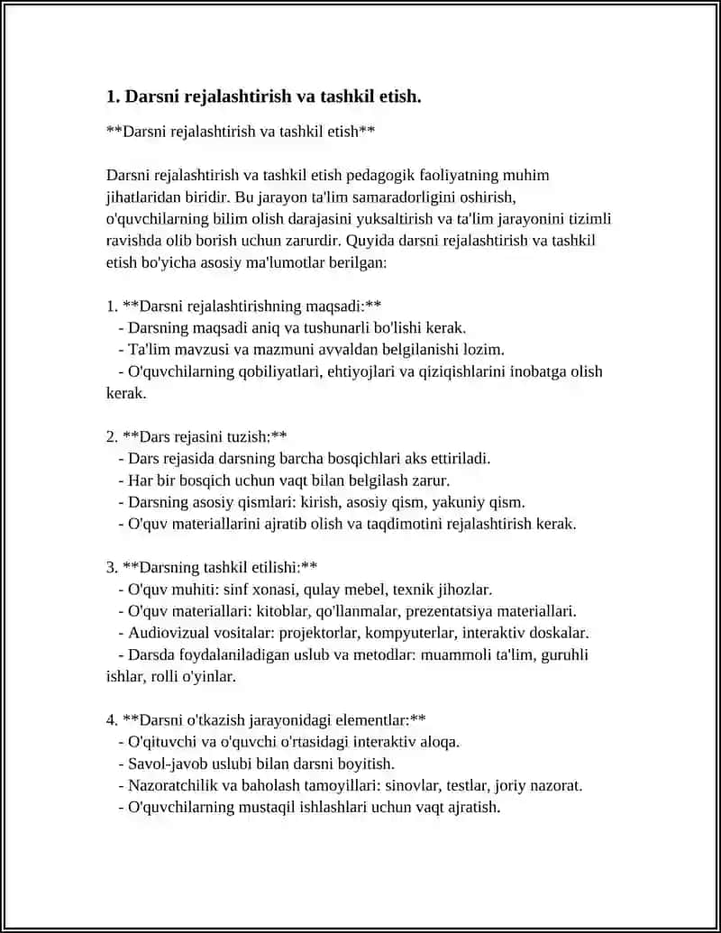 Darsni rejalashtirish va tashkil etish 4