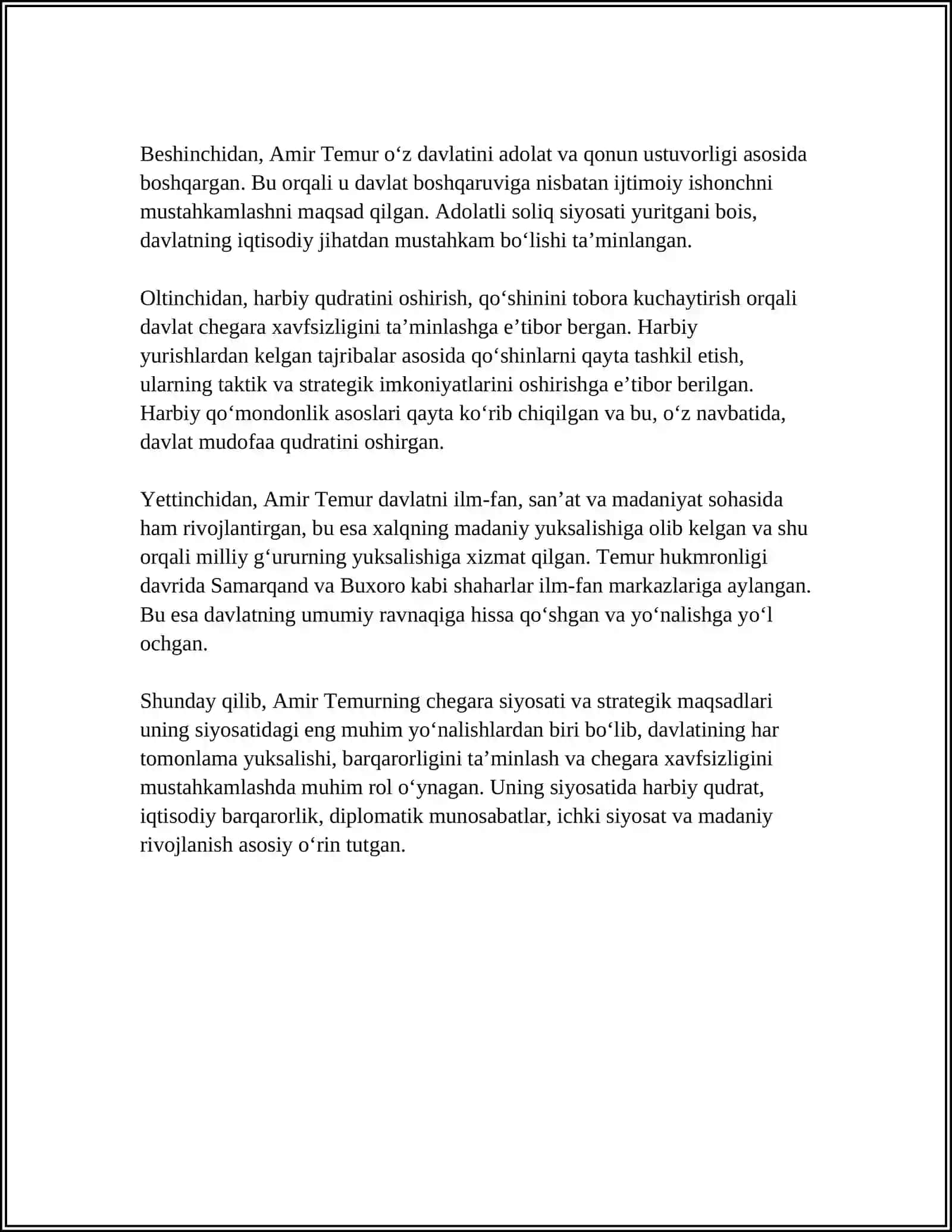 AMIR TEMURNING DAVLAT CHEGARALARINI MUSTAHKAMLASHI 4