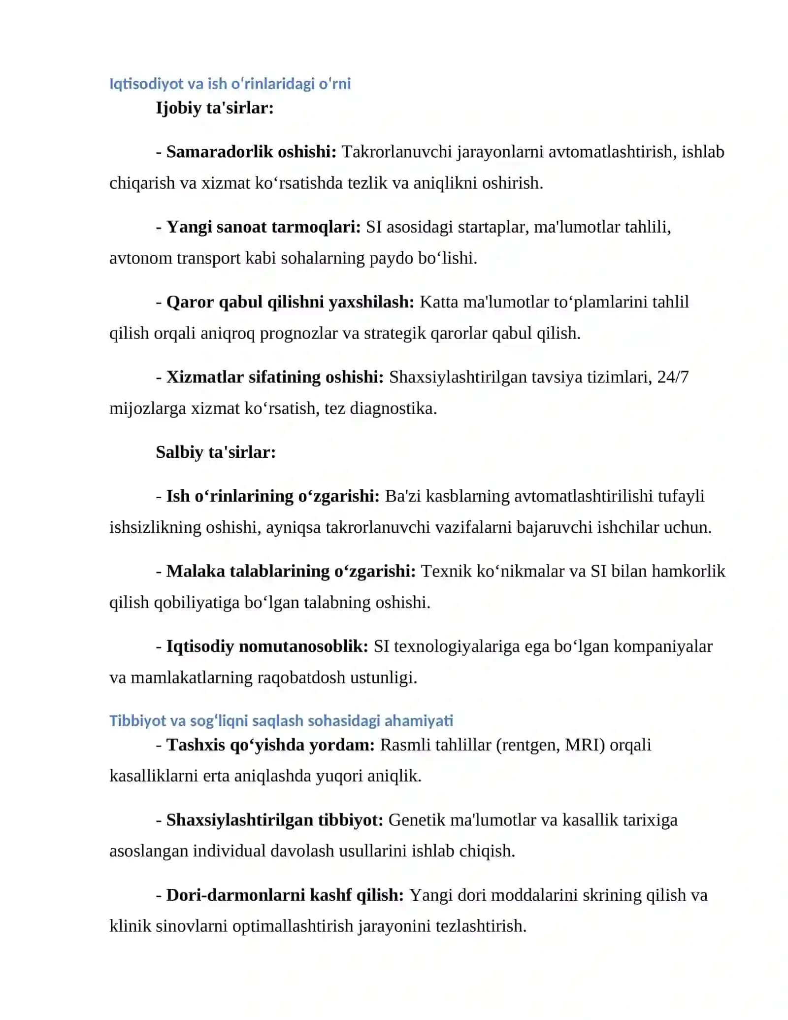 KURS ISHI: Sun'iy intellektning jamiyatdagi o'rni 4