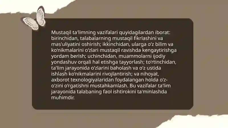 Mustaqil ta'limning maqsadi, vazifalari. Mustaqil ta'lim turlari 4