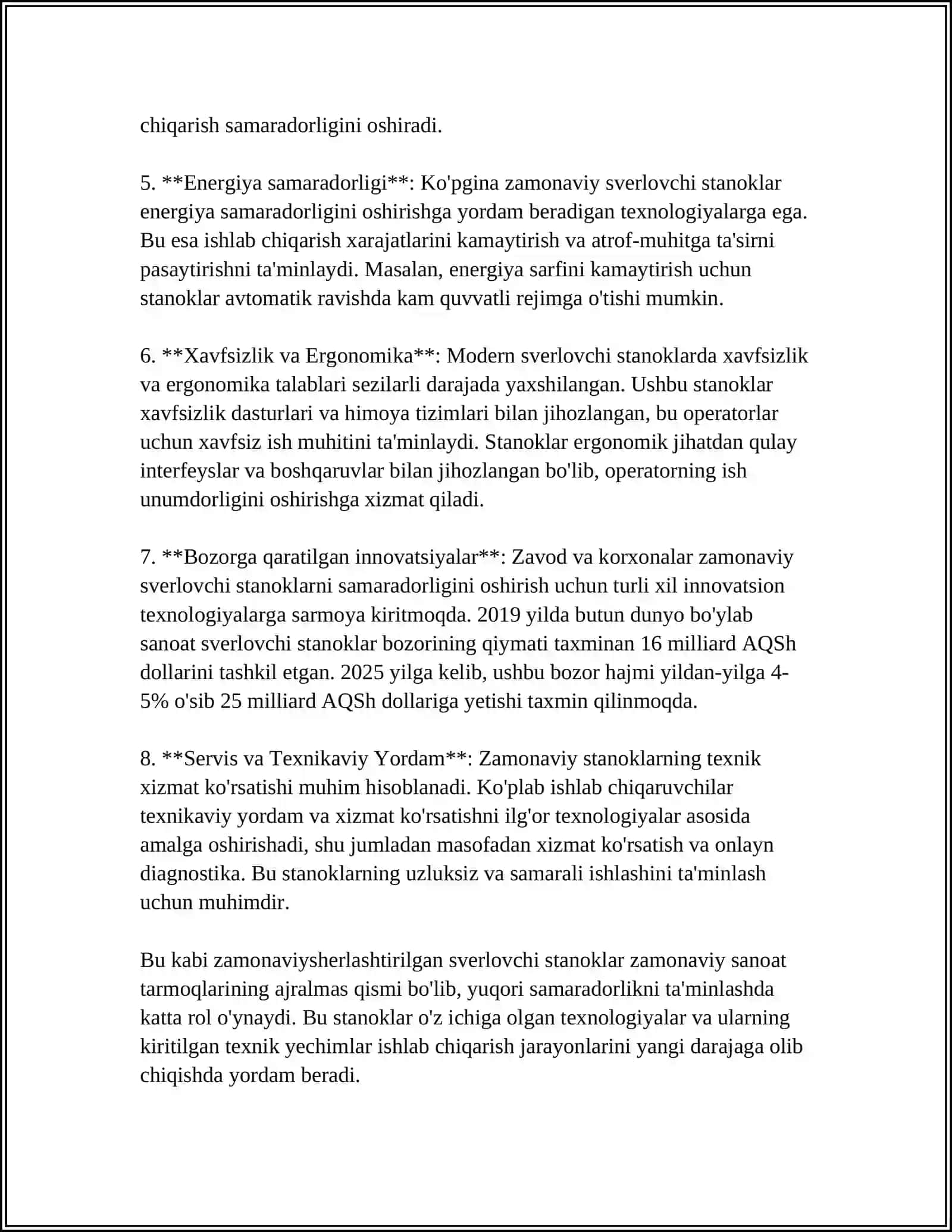MUSTAQIL ISH Mavzu: ZAMONAVIY SVERLOVCHI STANOKLAR 4
