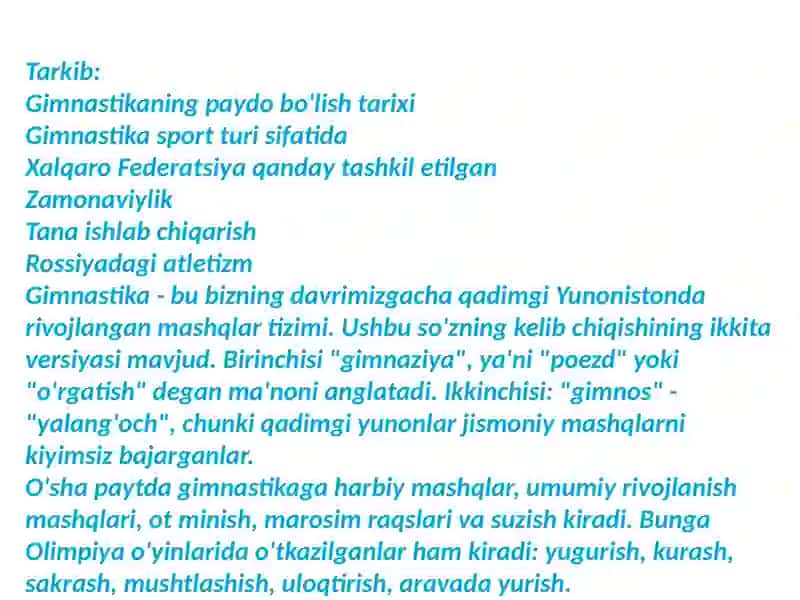 Gimnastikaning paydo bo'lish tarixi 4