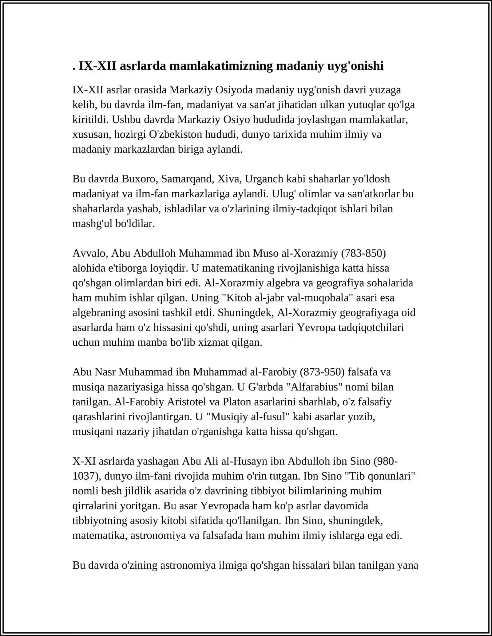 IX-XII asrlarda mamlakatimizning madaniy uyg'onishi 4