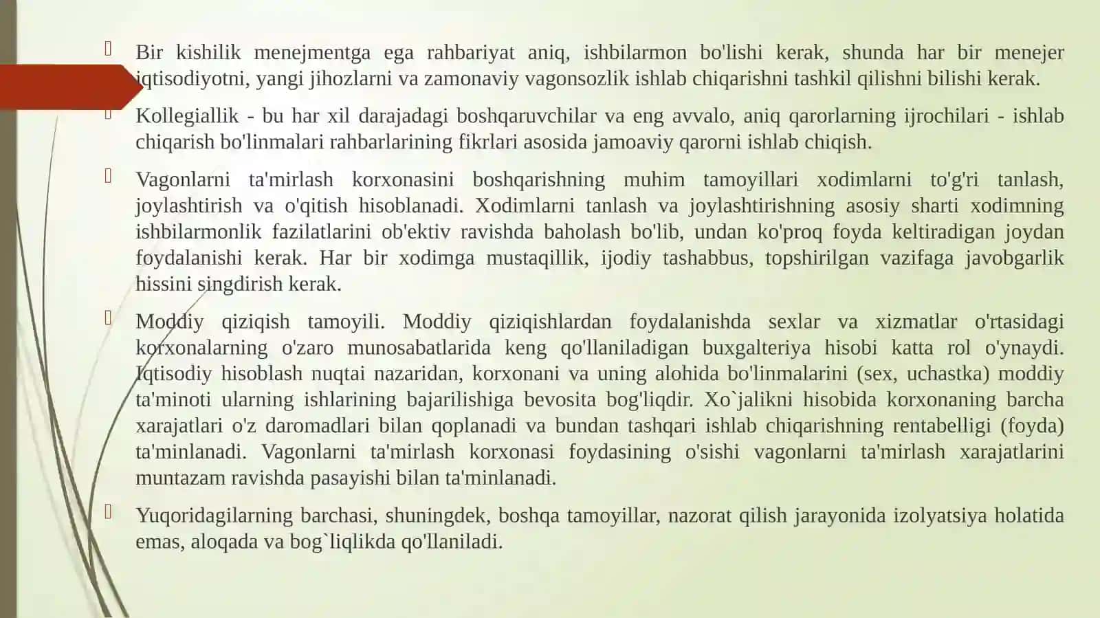 Vagon ta'mirlash korxonalarida boshqarishni tashkillashtirish 4