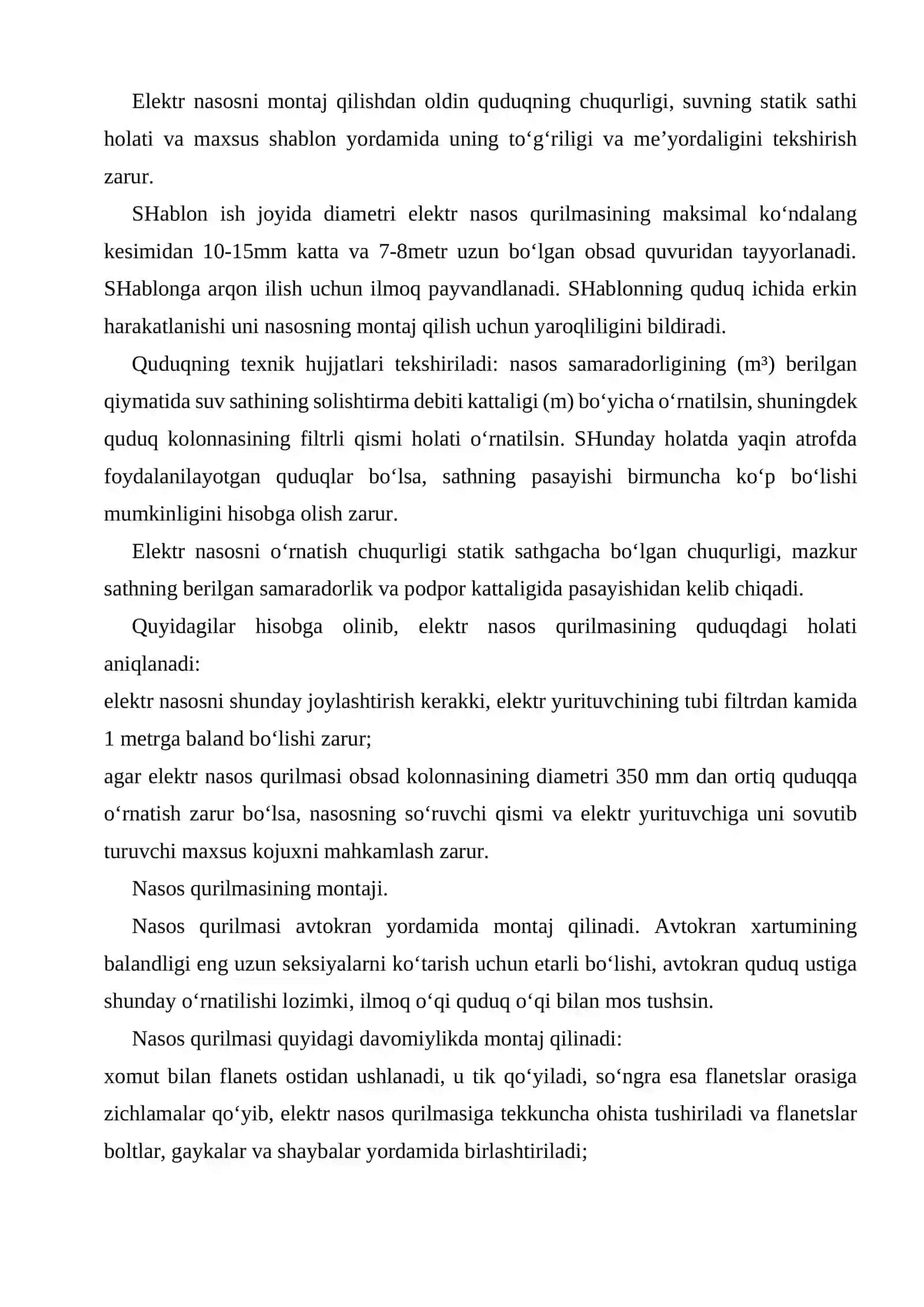 Quduqqa nasos kuch jixozini tanlash 4