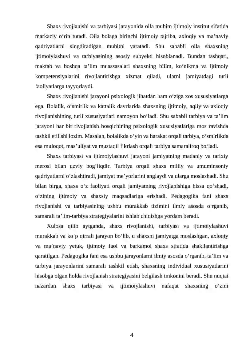 SHAXS RIVOJLANISHI TARBIYASI VA IJTIMOIYLASHUVI 4