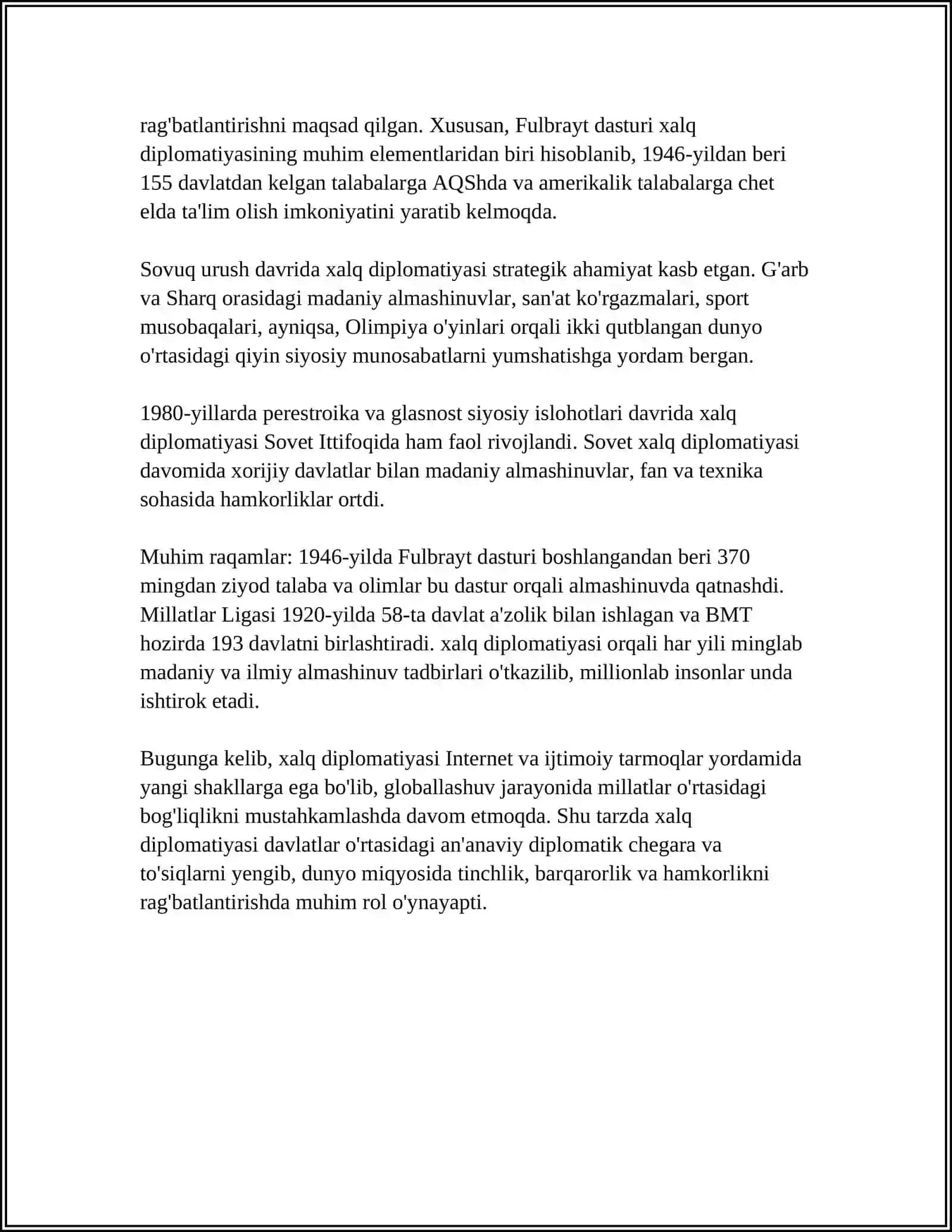 XALQARO MUNOSABATLARDA XALQ DIPLOMATIYASI 4