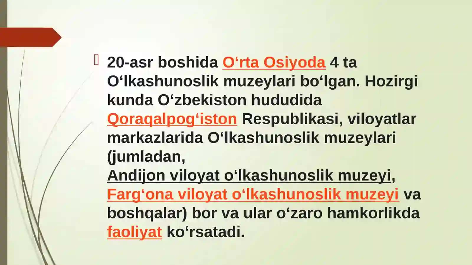 O’zbekistonda o’lkashunoslik mavzusidagi muzeylar 4