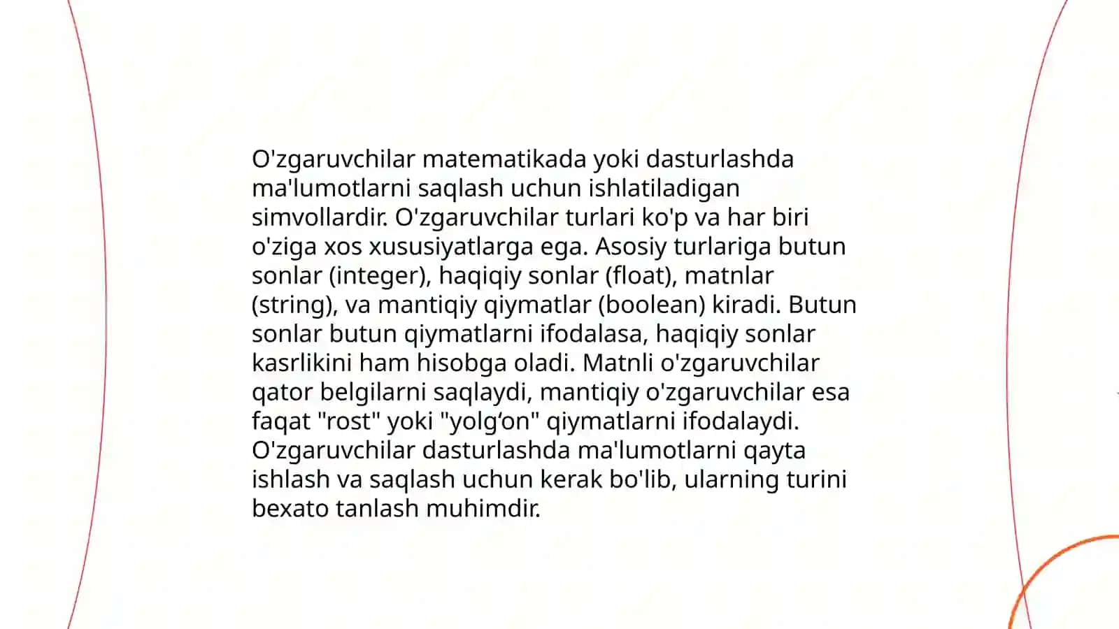 Malumotlar turlari va o'zgaruvchilar 4