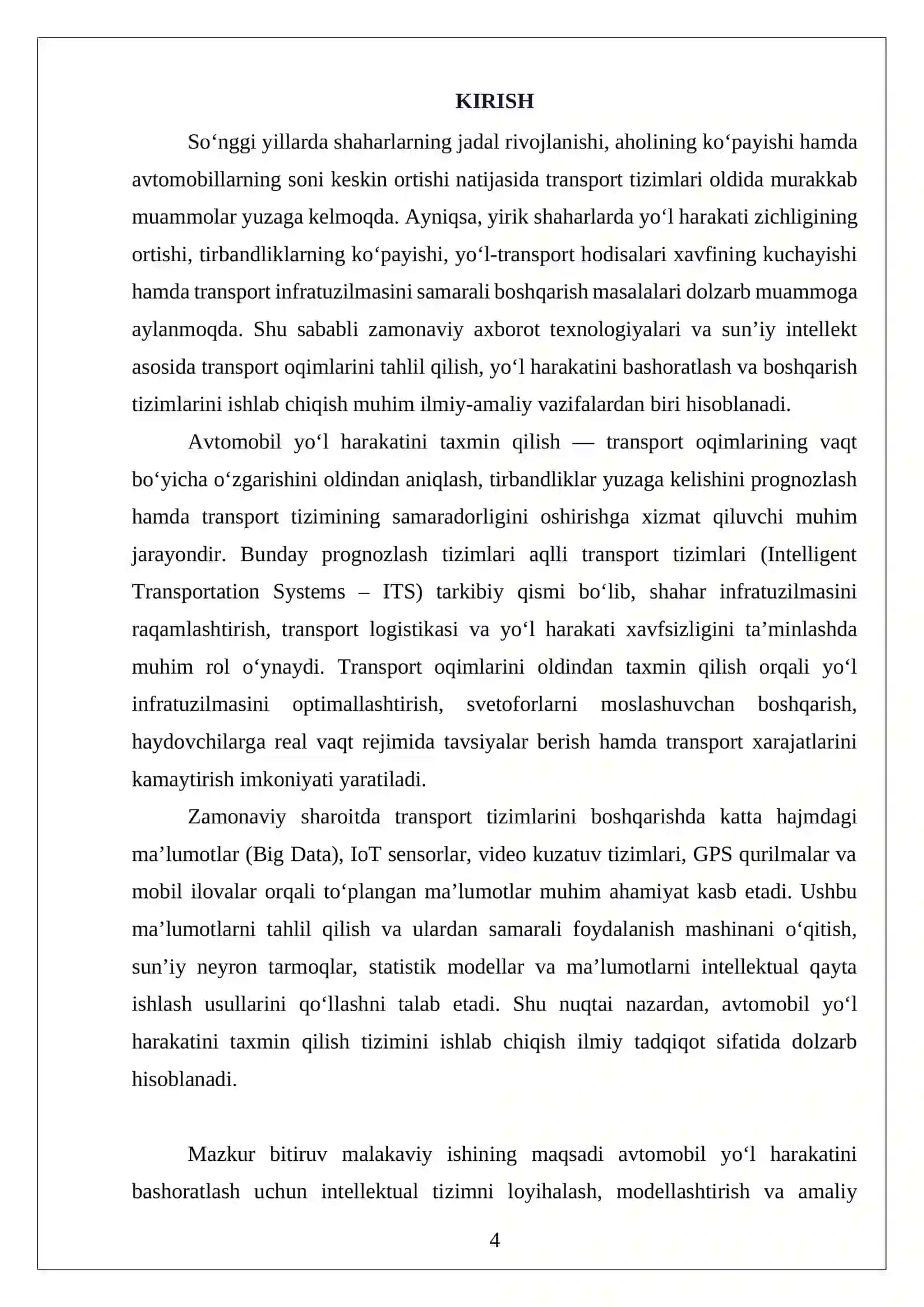 AVTOMOBIL YO‘L HARAKATINI TAXMIN QILISH 4