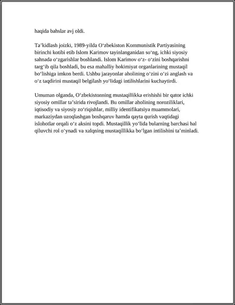 O‘ZBEKISTON MUSTAQILLIKKA ERISHISH OSTONASI 4