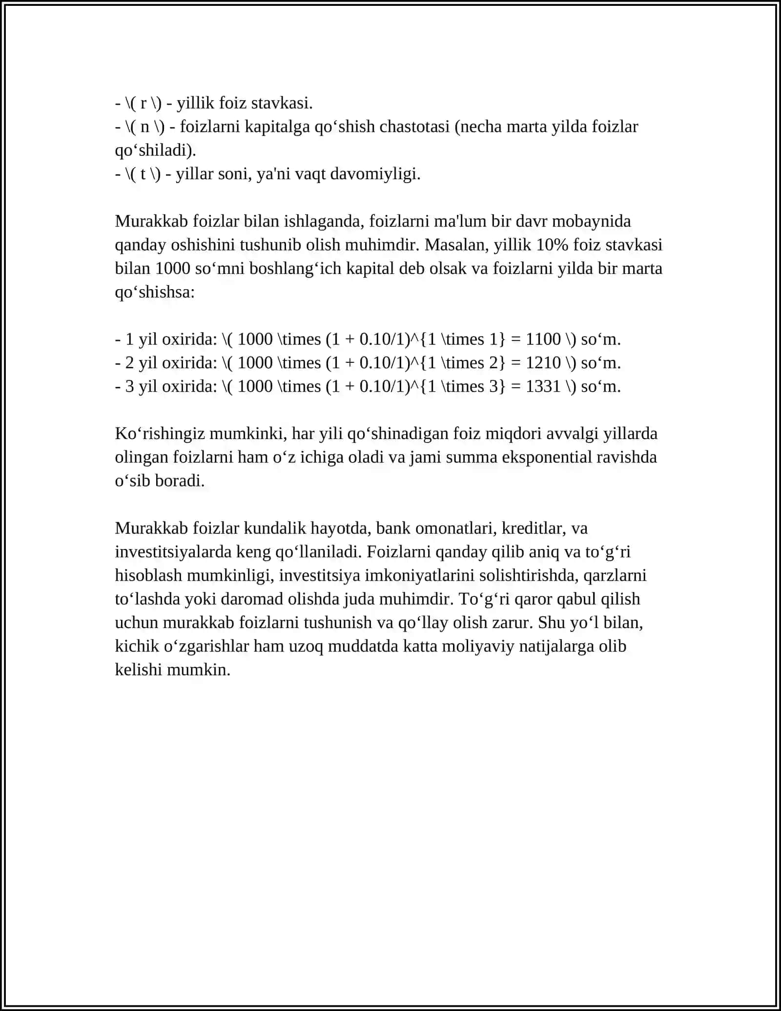 MURAKKAB FOIZLAR 4