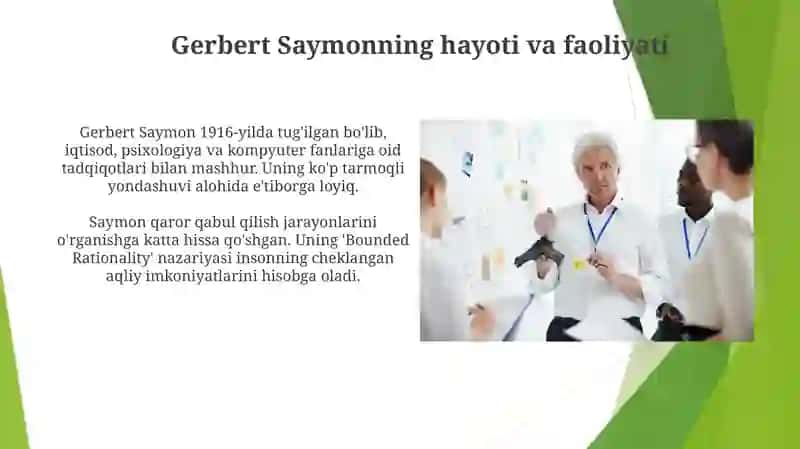 G.Saymonning menejmentga oid ilmiy qarashlari 4