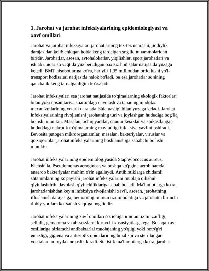 JAROHAT VA JAROHAT INFEKSIYASI. UZOQ VAQT EZILISH SINDROMI. TERMIK SHIKASTLAR 4