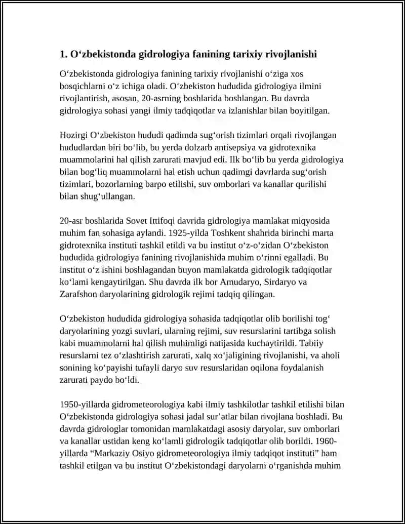 O'zbekistonda Gidrologiyani Rivojlanish Darajasi 4