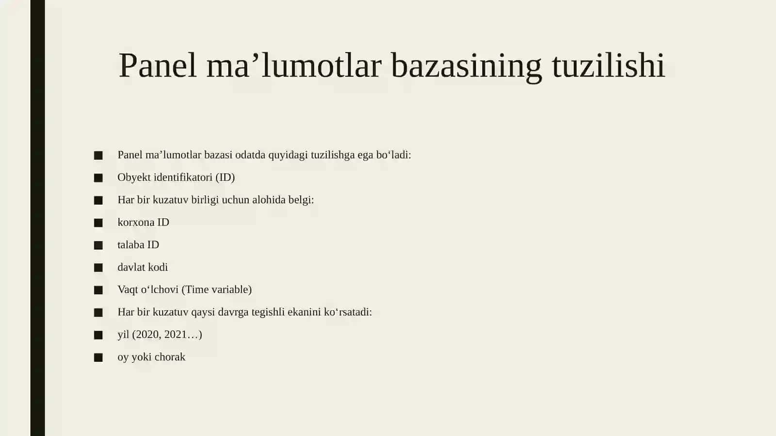 Panel ma’lumotlar bazasining tuzilishi va amaliy qo’llanishi 4