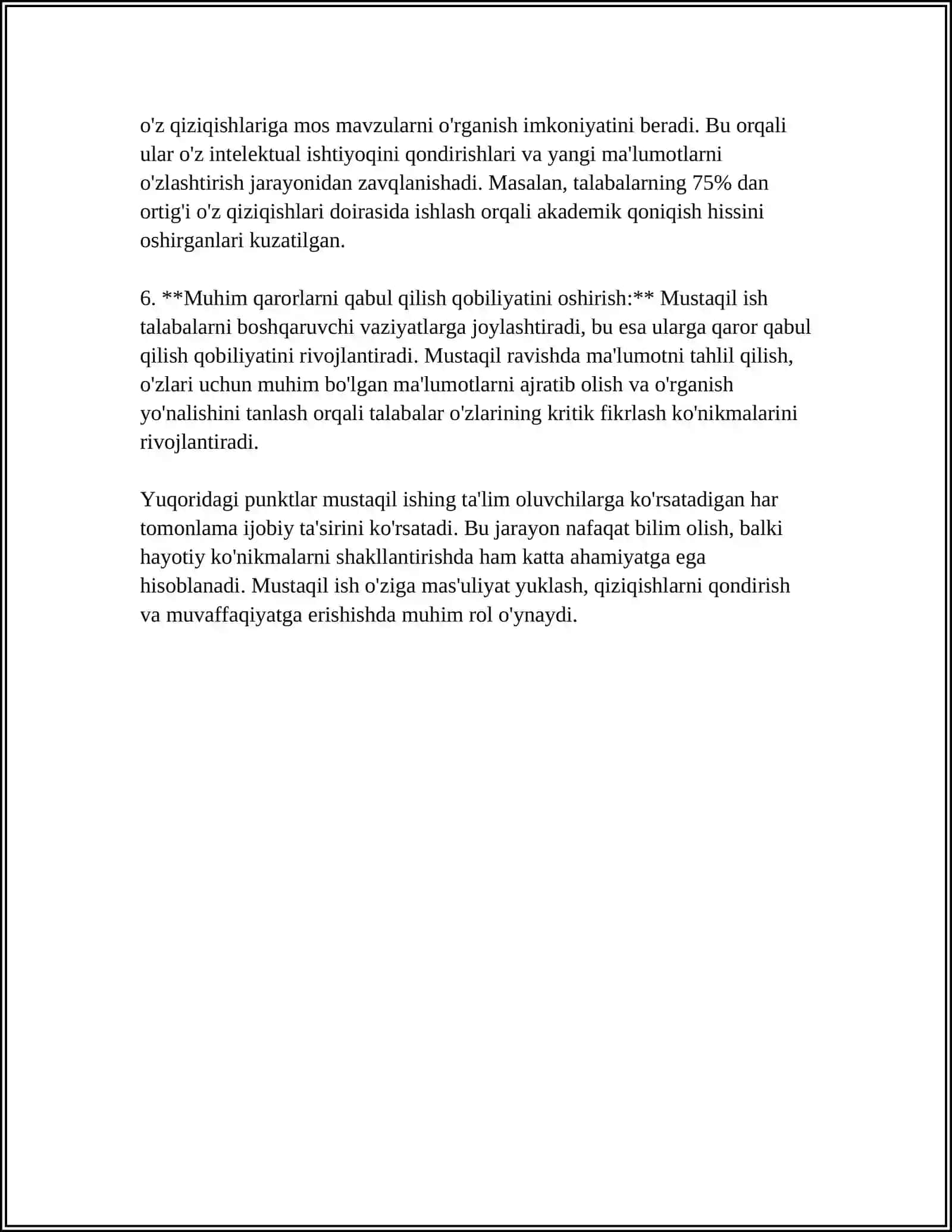 UNIVERSITETDA TALABALARNING MUSTAQIL ISHLASH KOʻNIKMALARINI SHAKLLANTIRISH 4