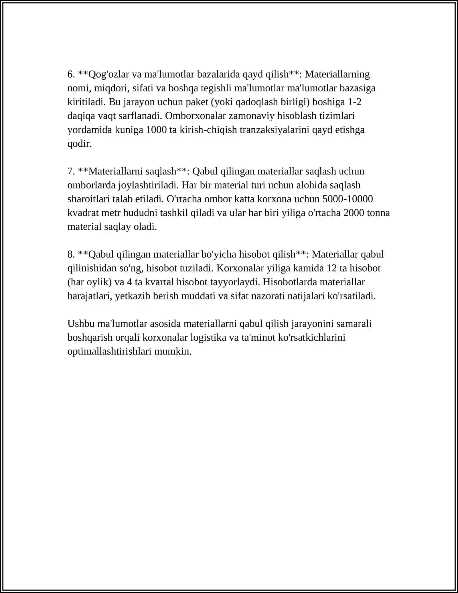 MUSTAQIL ISH Mavzu: MATERIALLARNI ОMBОRLARDA HISОBGA ОLISH 4