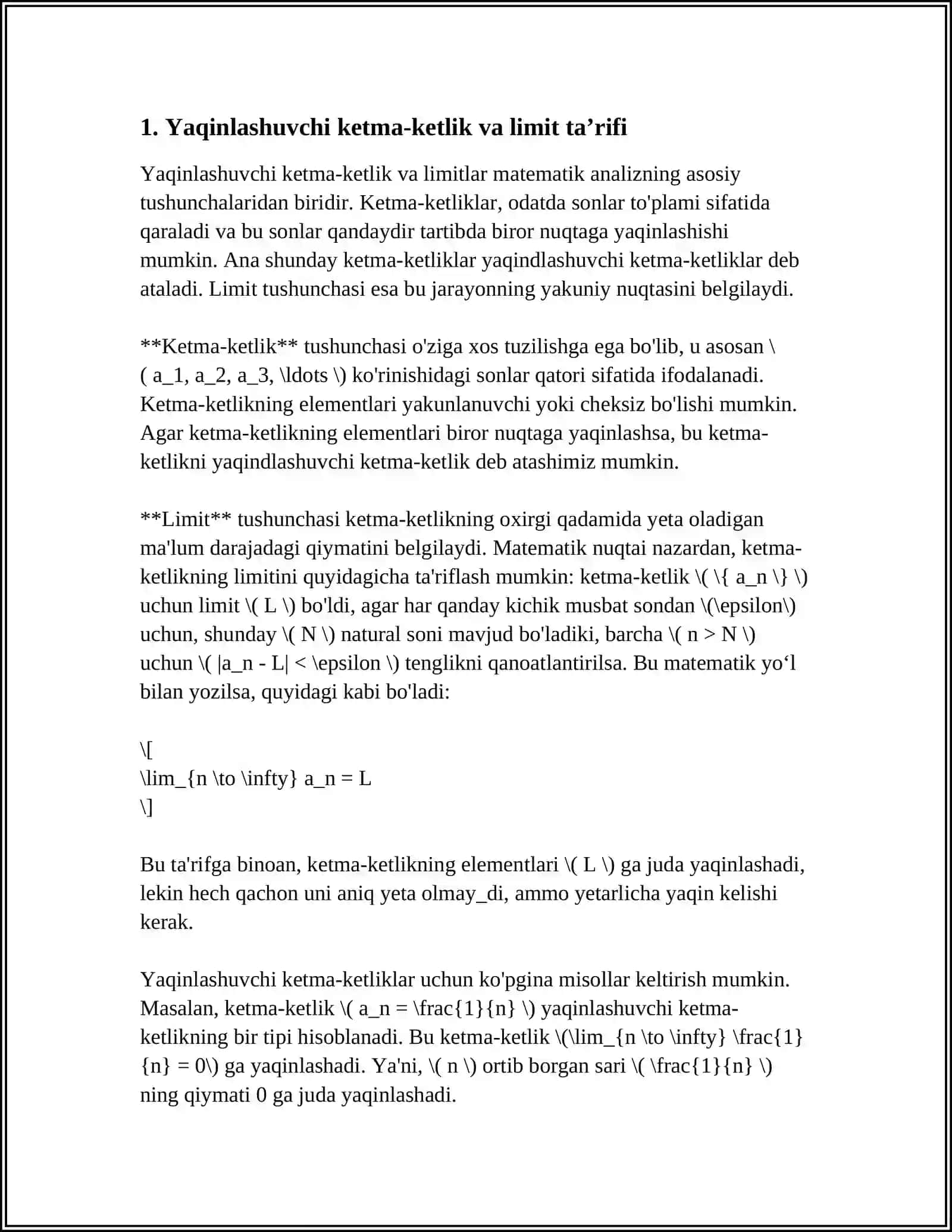 YAQINLASHUVCHI KETMA KETLIKLAR USTIDA ARIFMETIK AMALLAR 4