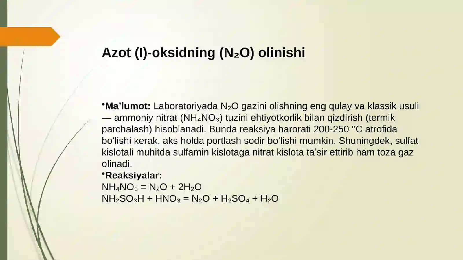 AZOT (I) VA (II)-OKSIDLARI, ULARNING BIRIKMALARI VA XOSSALARI 4