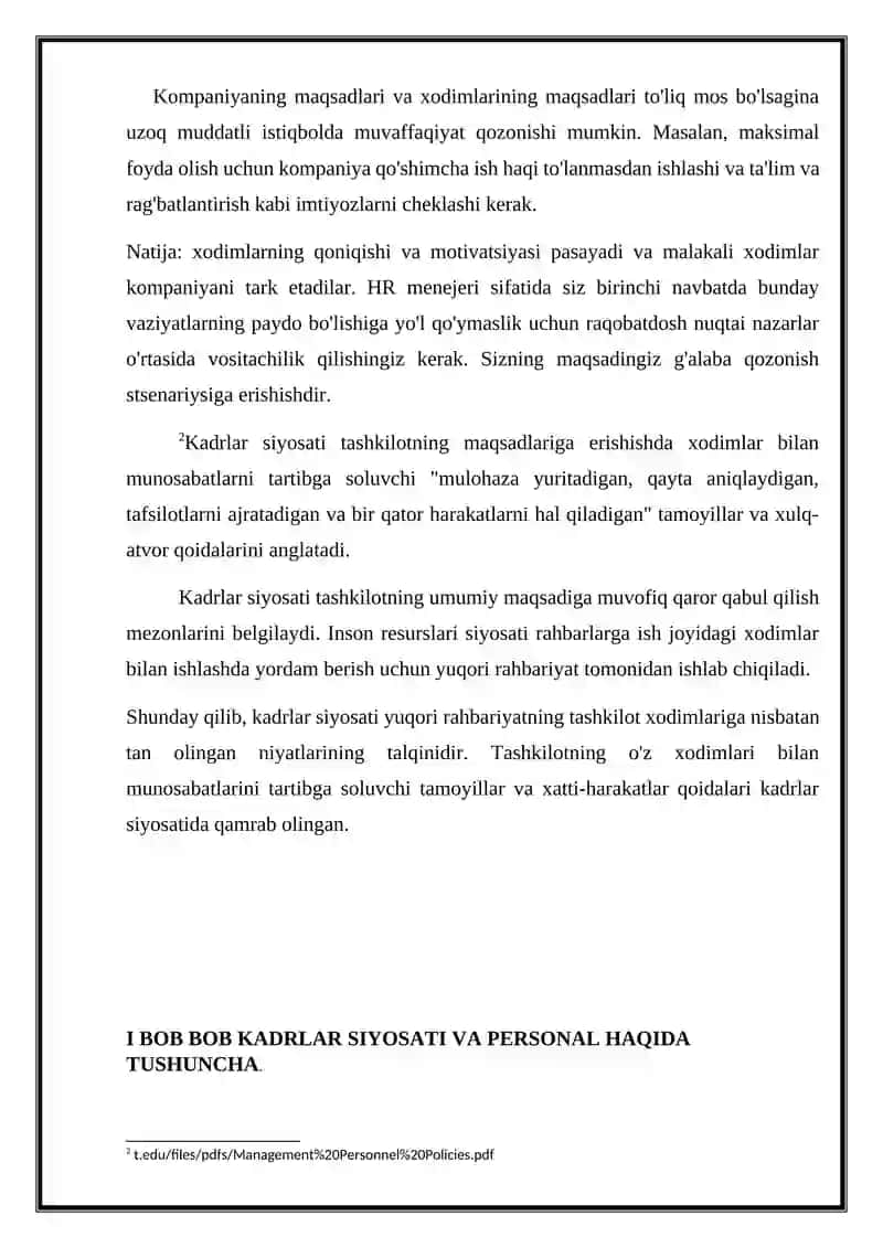 Kadrlar siyosati kurs ishi 4