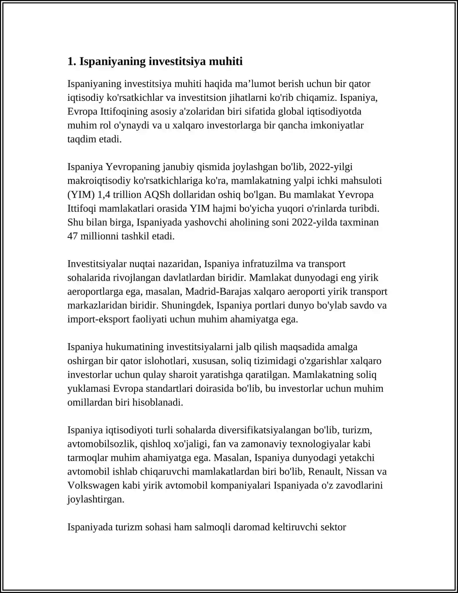 ISPANIYA MAMLAKATINING INVESTITSIYA MUHITI 4