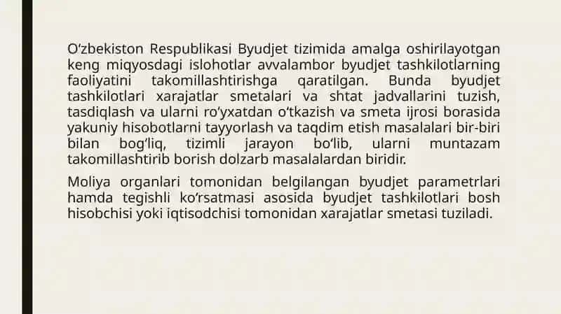 Byudjet tashkilotlarida harajatlar smetasi tuzish tartibi 4