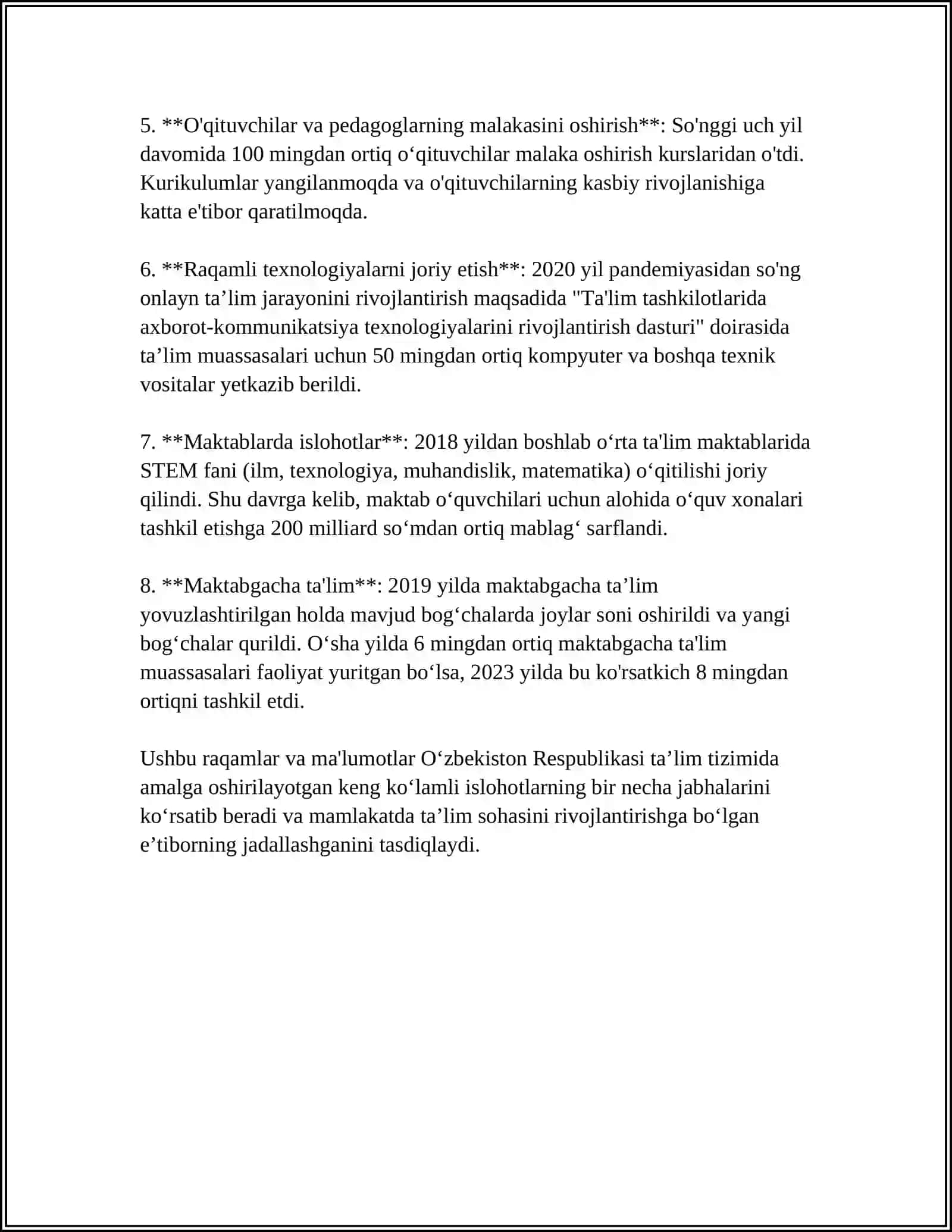 O'ZBEKISTONDA IJTIMOIY SOHADA AMALGA OSHIRILAYOTGAN O'ZGARISHLAR MAZMUN VA MOHIYATI 4