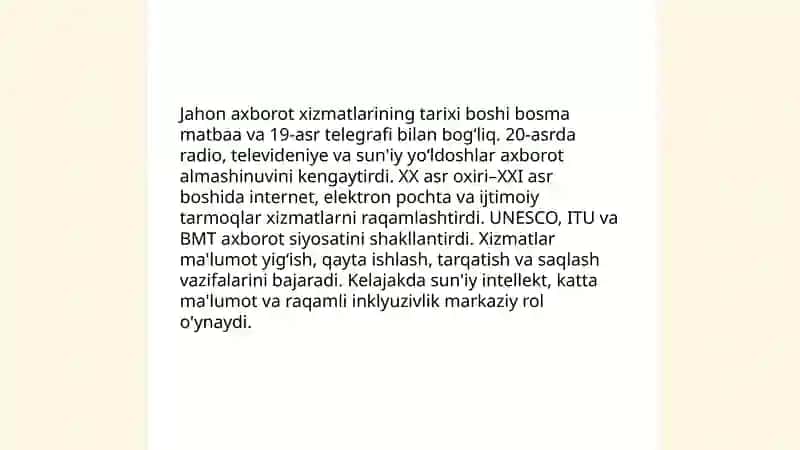 Jahon axborot xizmatlari: asosiy tushunchalar 4