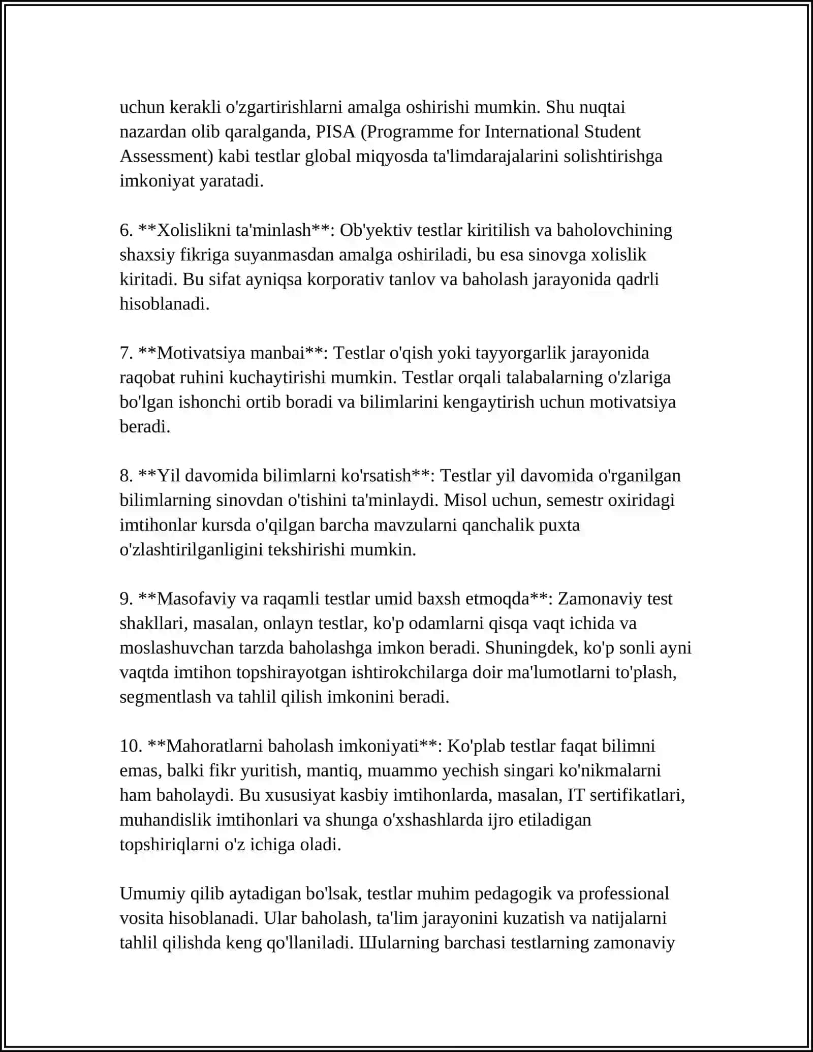TEST METODINING YUTUĞ VA KAMCHILIKLARI 4