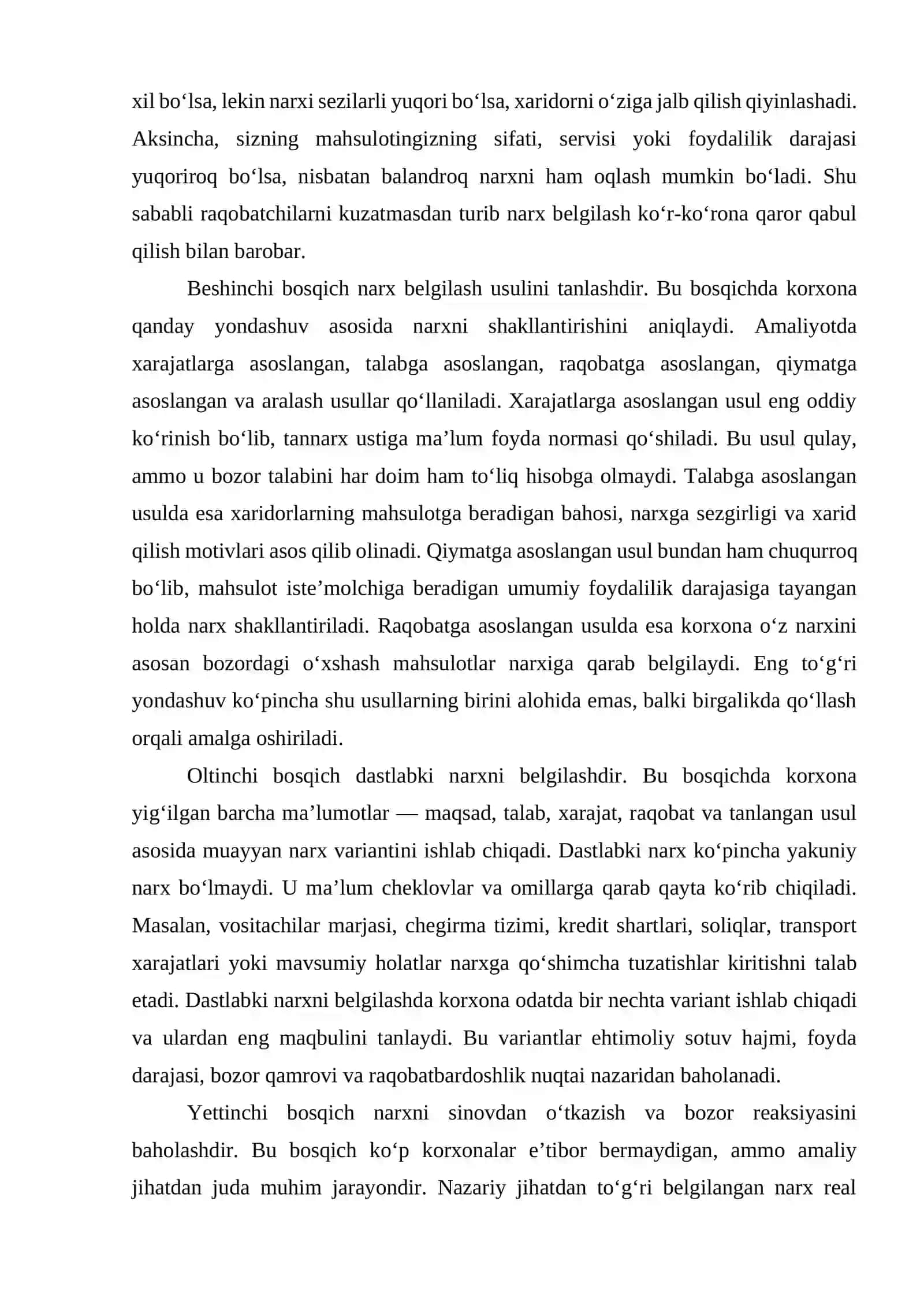 Narxlantirish jarayoni bosqichlari 4