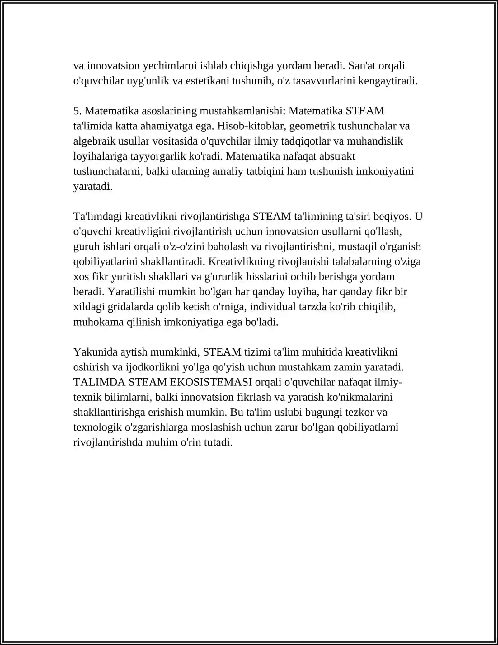 TA'LIMDA STEAM TIZIMI KREATIVLIK 4