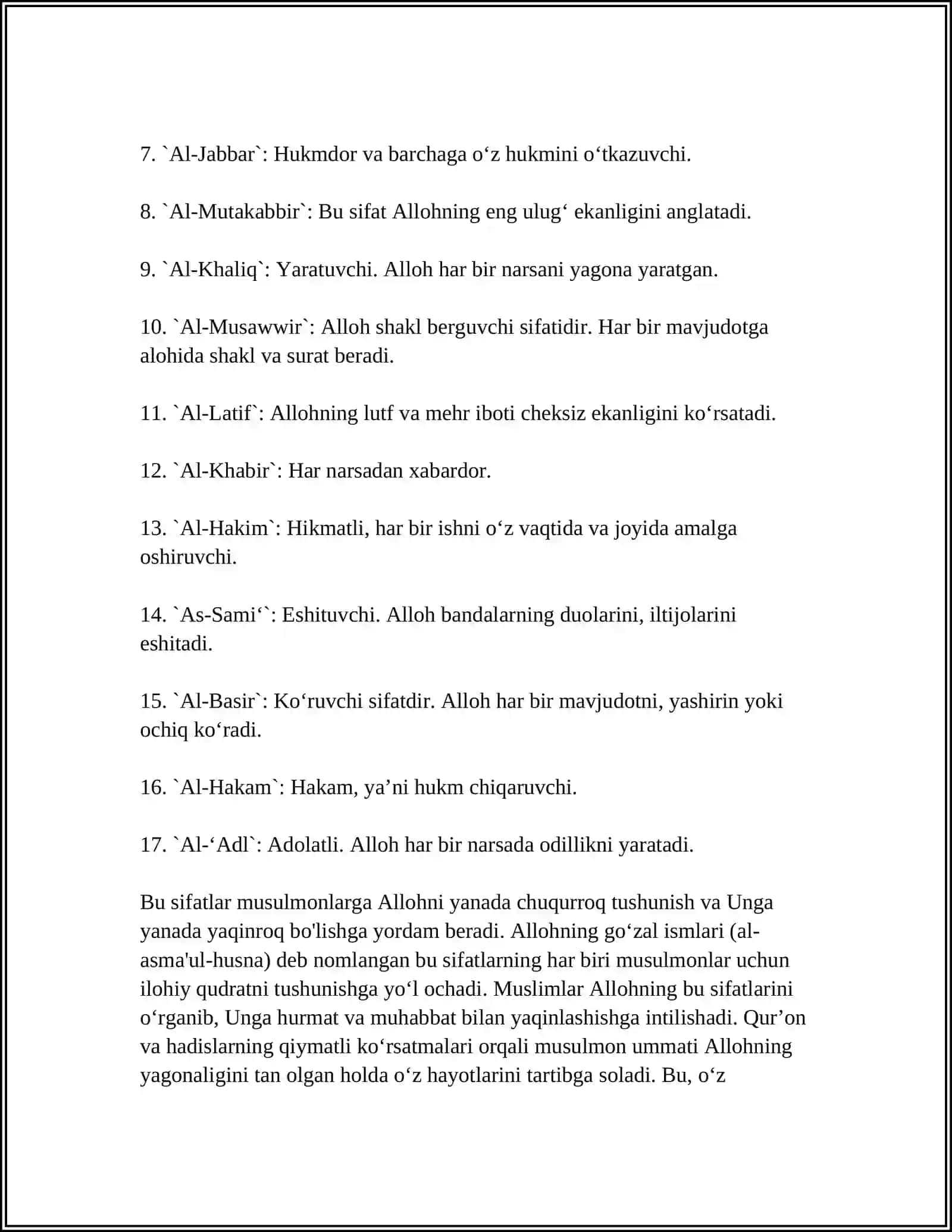 ALLOHNING YAGONALIGI VA SIFATLARI 4