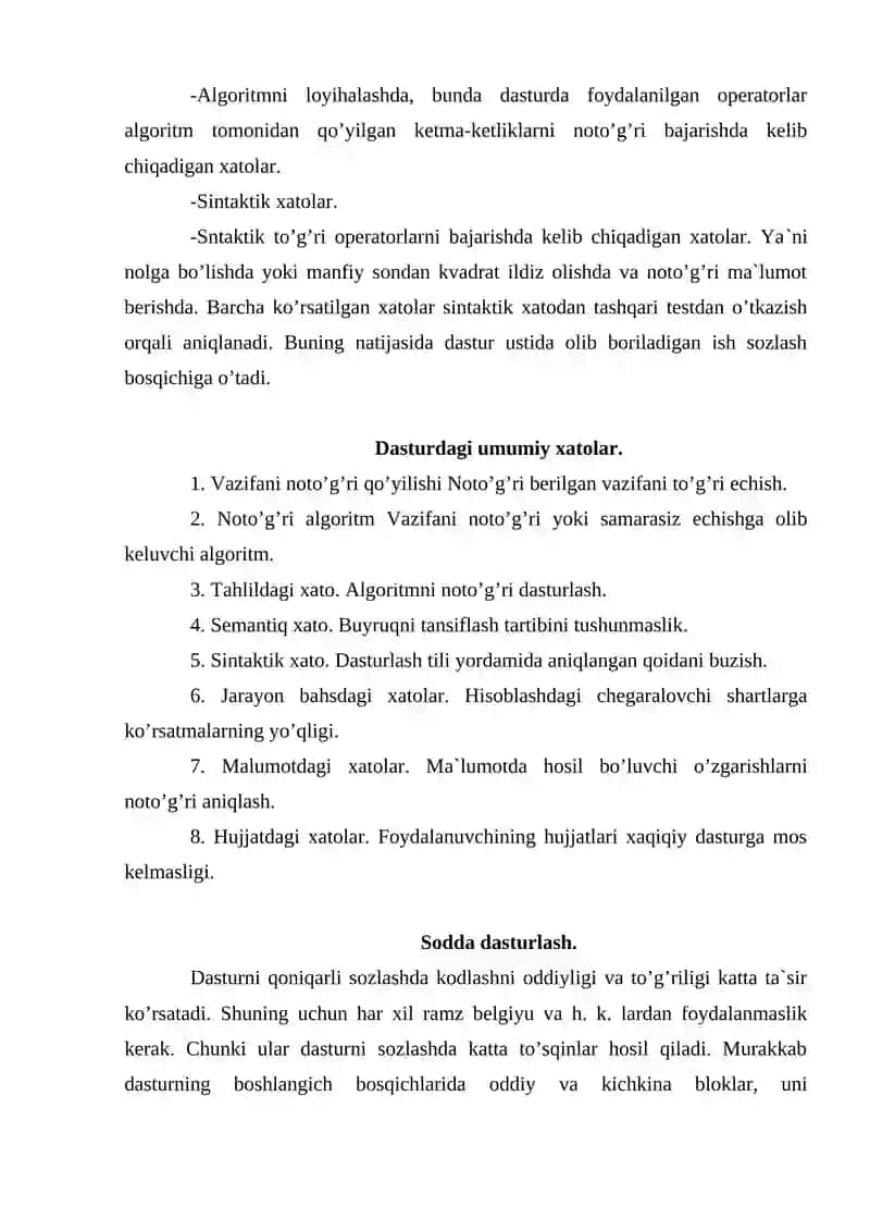 Dasturlashdagi xatoliklar va ularni to'g'rilash 4