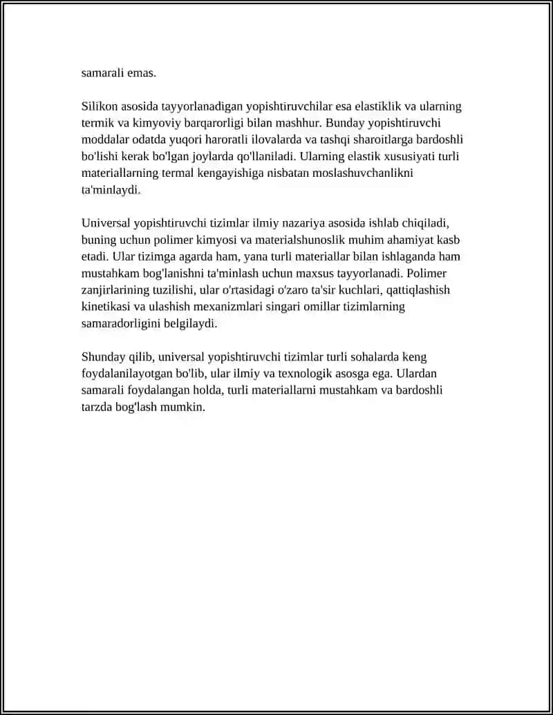 UNIVERSAL ADGEZIV TIZIMLAR 4