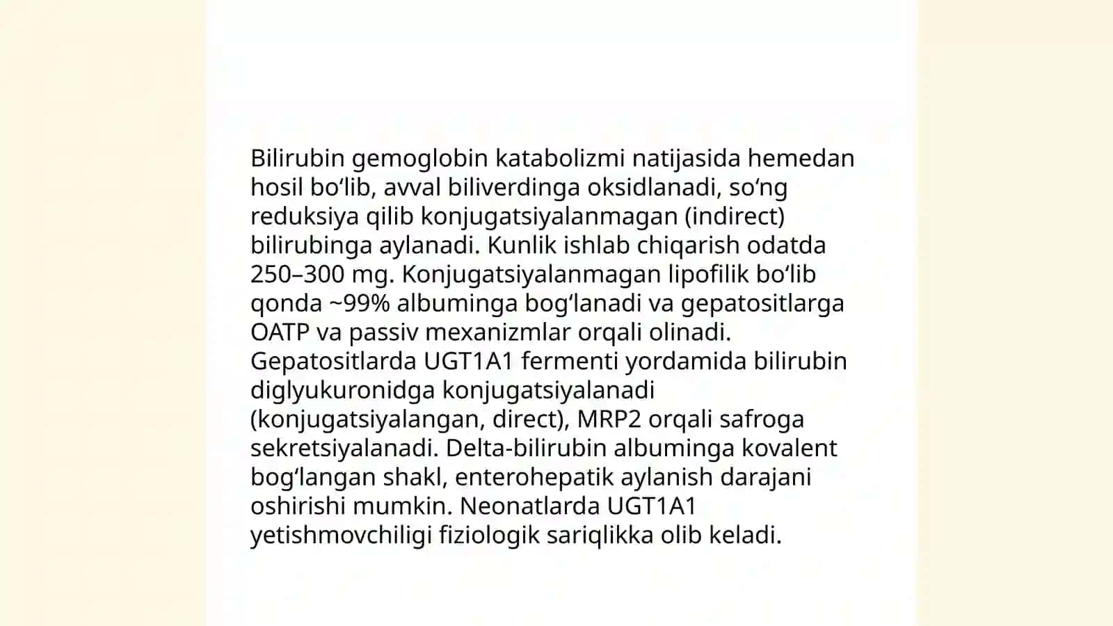 Gem metabolizmi, sariqlik va uning xillari. Chaqaloqlarda kuzatiladigan fiziologik va patologik sariqlik 4