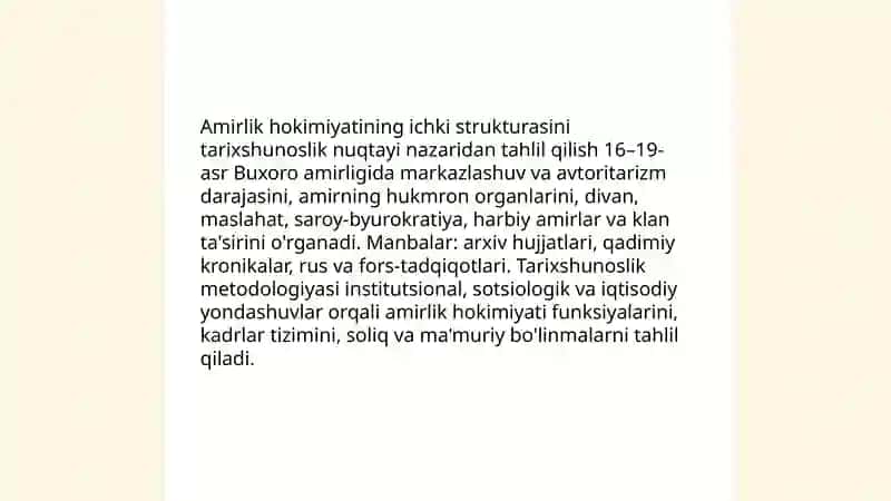 16-19 asr Buxoro amirligi siyosiy tarixining tarixshunosligi 4