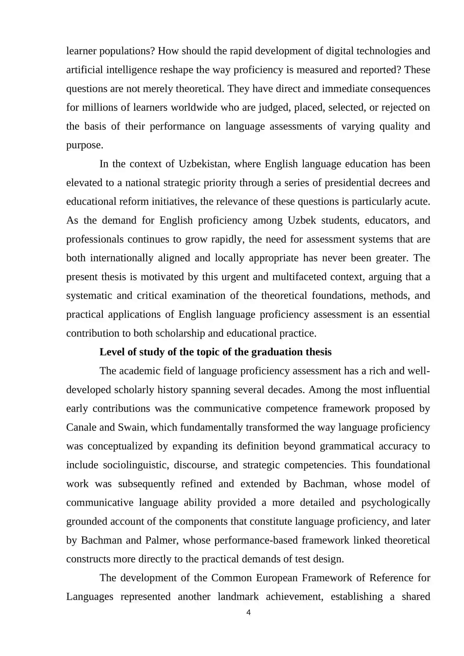 Assessments of language proficiency in English 4