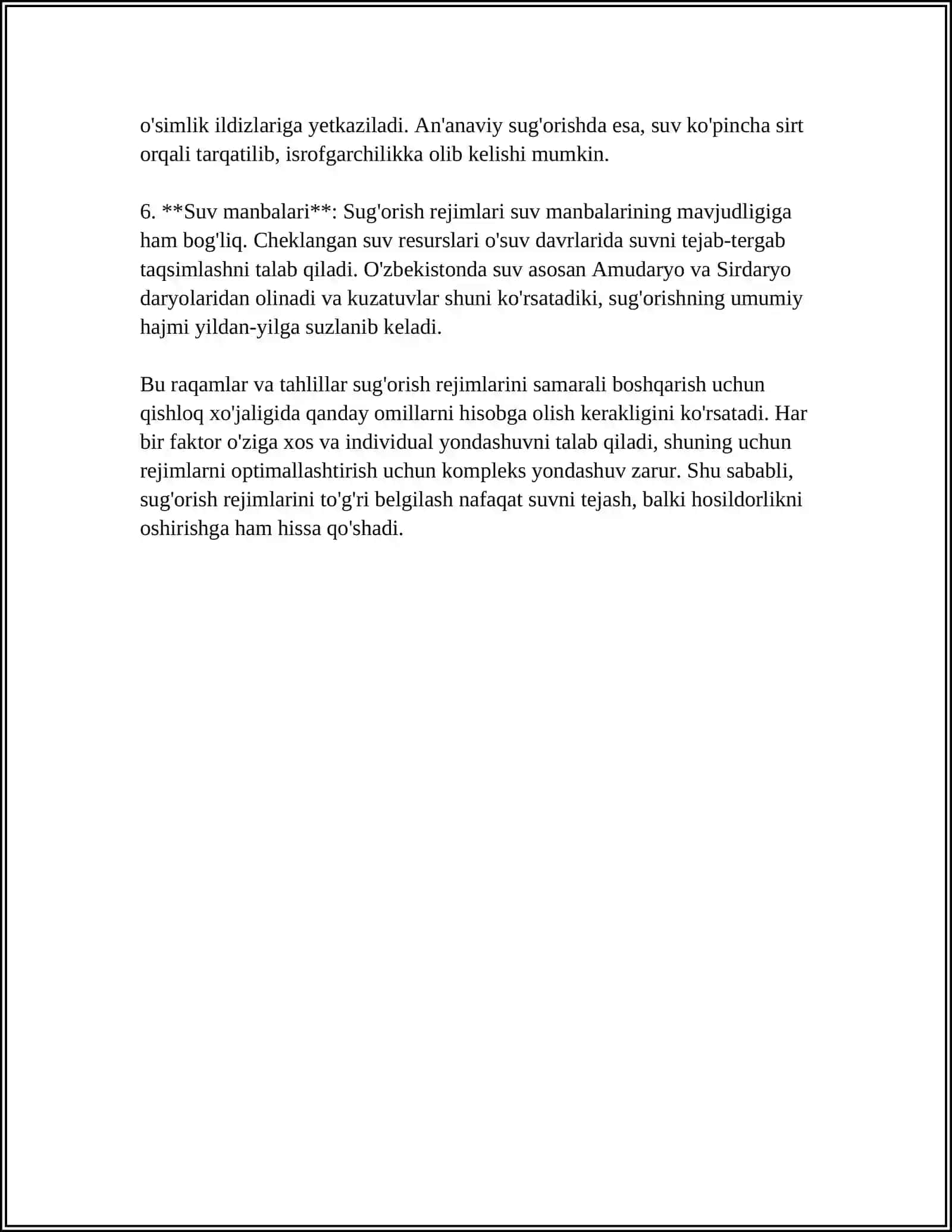 QISHLOQ XO'JALIGI EKINLARINI SUG'ORISH REJIMI 4