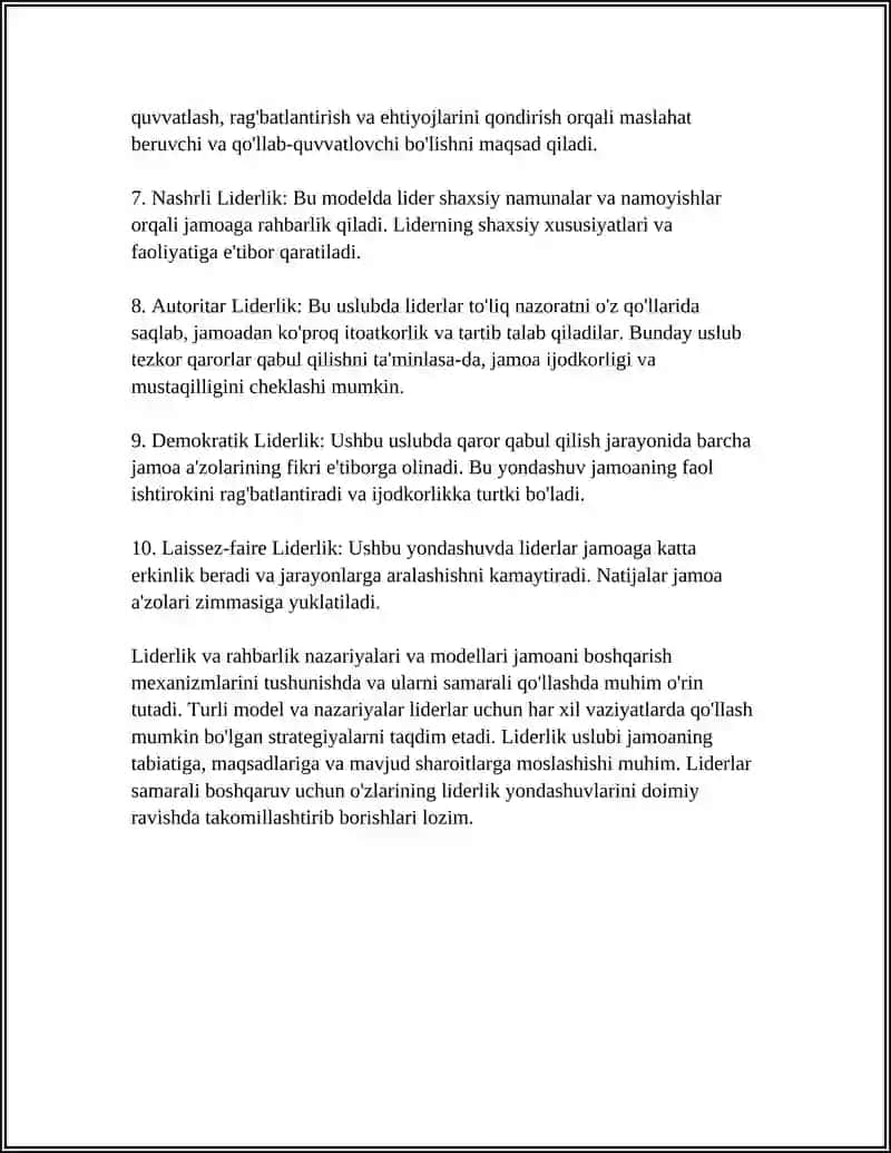 USLUBCHINING LIDERLIK VA RAHBARLIK XUSUSIYATLARI 4