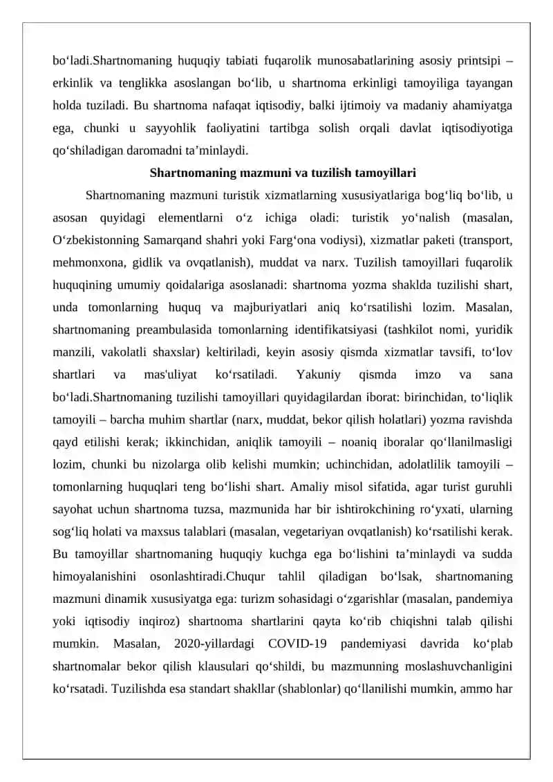 Turizm xizmatini ko‘rsatish shartnomasi 4
