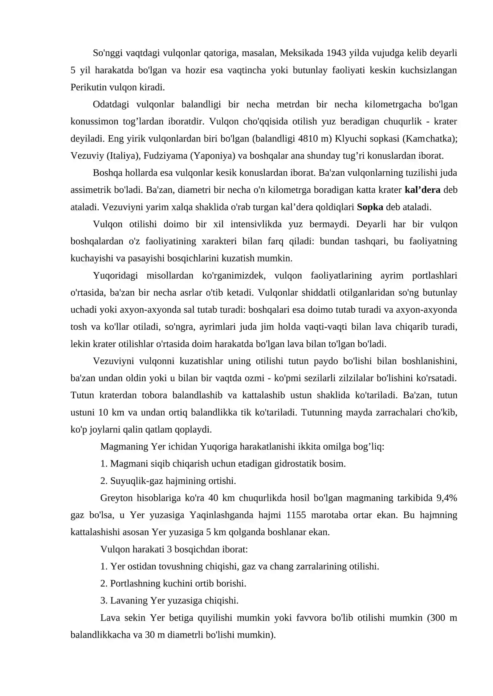 Endogen geologik jarayonlar. VULQONLAR 4