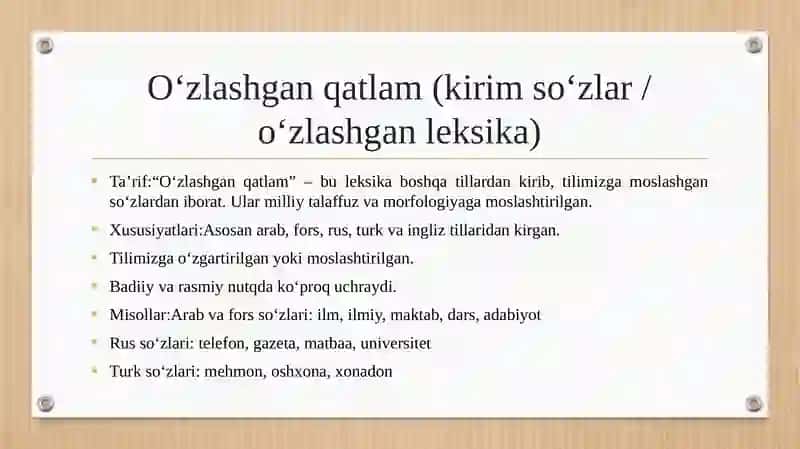 Oʻzbek tili leksikasida oʻz va oʻzlashgan qatlam 4