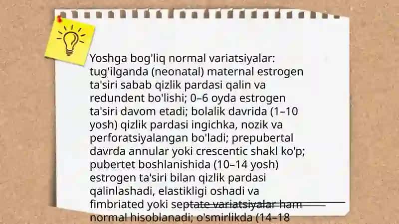 Bolalar va o`smirlarda Qizlik Pardasini O`rganish 4